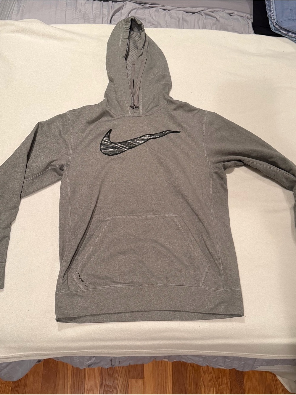 Nike Men's Gray Hoodie with Black Swoosh